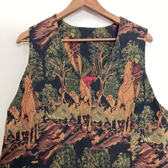 Handmade Vest Women Large Brown Green Tapestry Hunting Sporting Dogs Waistcoat - Picture 3 of 11
